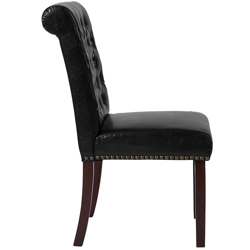 Flash Furniture HERCULES Series Black Leather Parsons Chair with Rolled Back, Accent Nail Trim and Walnut Finish – BT-P-BK-LEA-GG Online Hot Sale