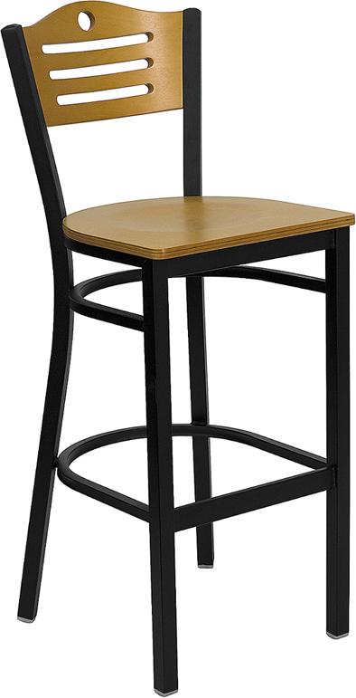 Flash Furniture HERCULES Series Black Slat Back Metal Restaurant Barstool – Natural Wood Back & Seat – XU-DG-6H3B-SLAT-BAR-NATW-GG Supply