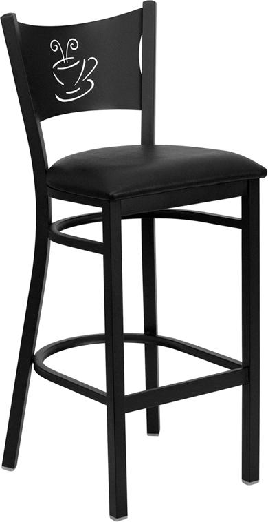 Flash Furniture HERCULES Series Black Coffee Back Metal Restaurant Barstool – Black Vinyl Seat – XU-DG-60114-COF-BAR-BLKV-GG Online Hot Sale