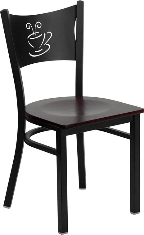 Flash Furniture HERCULES Series Black Coffee Back Metal Restaurant Chair – Mahogany Wood Seat – XU-DG-60099-COF-MAHW-GG on Sale