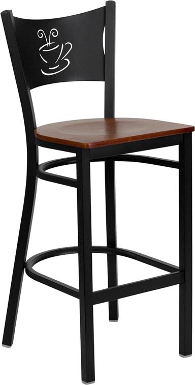 Flash Furniture HERCULES Series Black Coffee Back Metal Restaurant Barstool – Cherry Wood Seat – XU-DG-60114-COF-BAR-CHYW-GG Online Sale