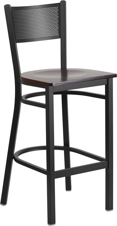 Flash Furniture HERCULES Series Black Grid Back Metal Restaurant Barstool – Walnut Wood Seat – XU-DG-60116-GRD-BAR-WALW-GG Supply