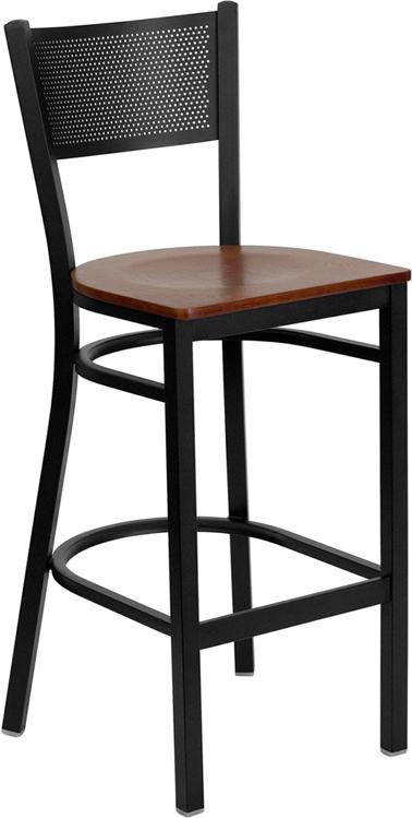 Flash Furniture HERCULES Series Black Grid Back Metal Restaurant Barstool – Cherry Wood Seat – XU-DG-60116-GRD-BAR-CHYW-GG Sale