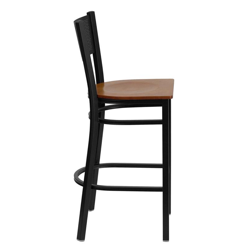 Flash Furniture HERCULES Series Black Grid Back Metal Restaurant Barstool – Cherry Wood Seat – XU-DG-60116-GRD-BAR-CHYW-GG Sale