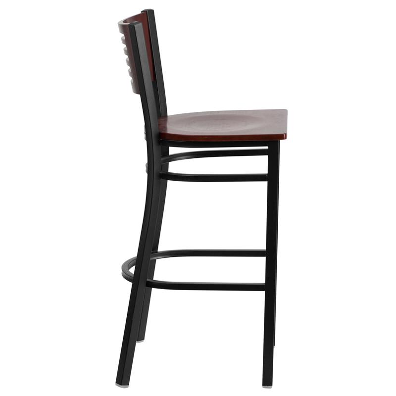 Flash Furniture HERCULES Series Black Slat Back Metal Restaurant Barstool – Mahogany Wood Back & Seat – XU-DG-6H1B-MAH-BAR-MTL-GG Sale