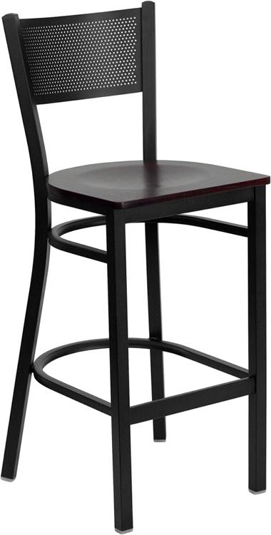 Flash Furniture HERCULES Series Black Grid Back Metal Restaurant Barstool – Mahogany Wood Seat – XU-DG-60116-GRD-BAR-MAHW-GG Online Sale