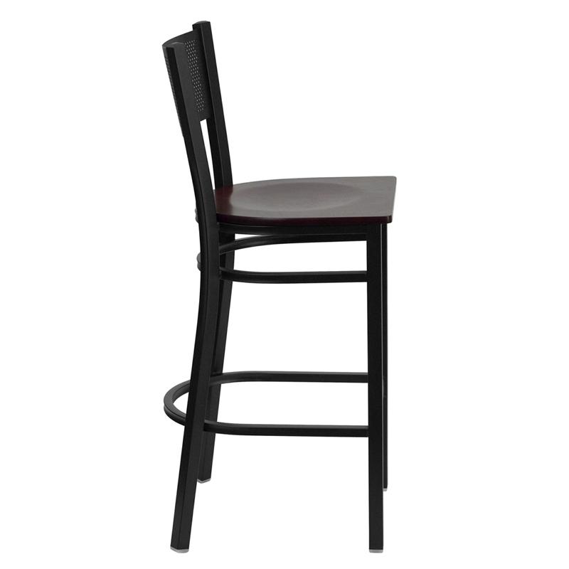 Flash Furniture HERCULES Series Black Grid Back Metal Restaurant Barstool – Mahogany Wood Seat – XU-DG-60116-GRD-BAR-MAHW-GG Online Sale