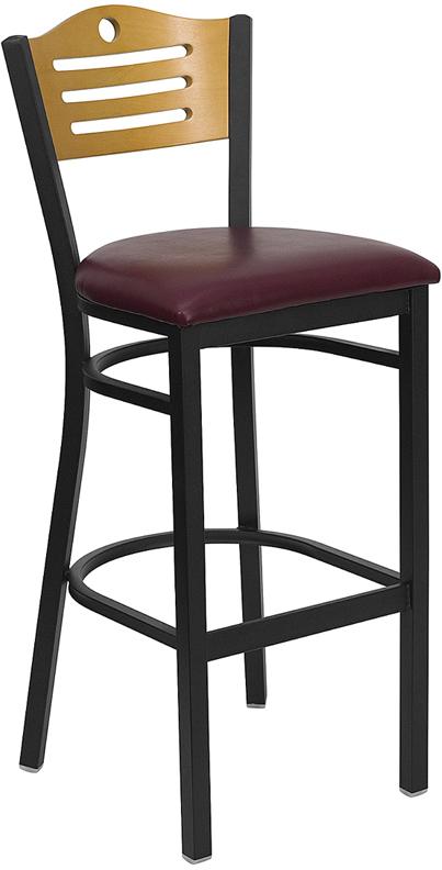 Flash Furniture HERCULES Series Black Slat Back Metal Restaurant Barstool – Natural Wood Back, Burgundy Vinyl Seat – XU-DG-6H3B-SLAT-BAR-BURV-GG Fashion