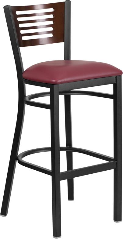 Flash Furniture HERCULES Series Black Slat Back Metal Restaurant Barstool – Walnut Wood Back, Burgundy Vinyl Seat – XU-DG-6H1B-WAL-BAR-BURV-GG Fashion