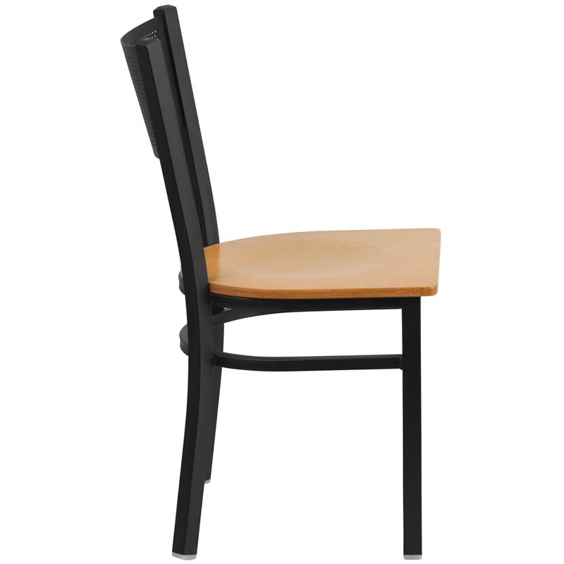 Flash Furniture HERCULES Series Black Grid Back Metal Restaurant Chair – Natural Wood Seat – XU-DG-60115-GRD-NATW-GG Supply