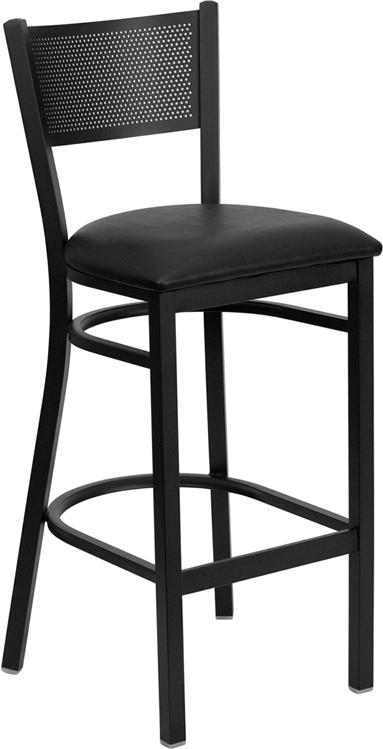 Flash Furniture HERCULES Series Black Grid Back Metal Restaurant Barstool – Black Vinyl Seat – XU-DG-60116-GRD-BAR-BLKV-GG Supply
