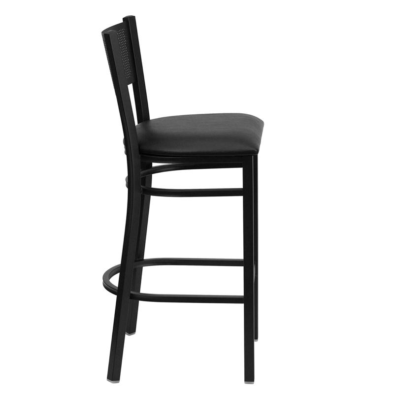 Flash Furniture HERCULES Series Black Grid Back Metal Restaurant Barstool – Black Vinyl Seat – XU-DG-60116-GRD-BAR-BLKV-GG Supply