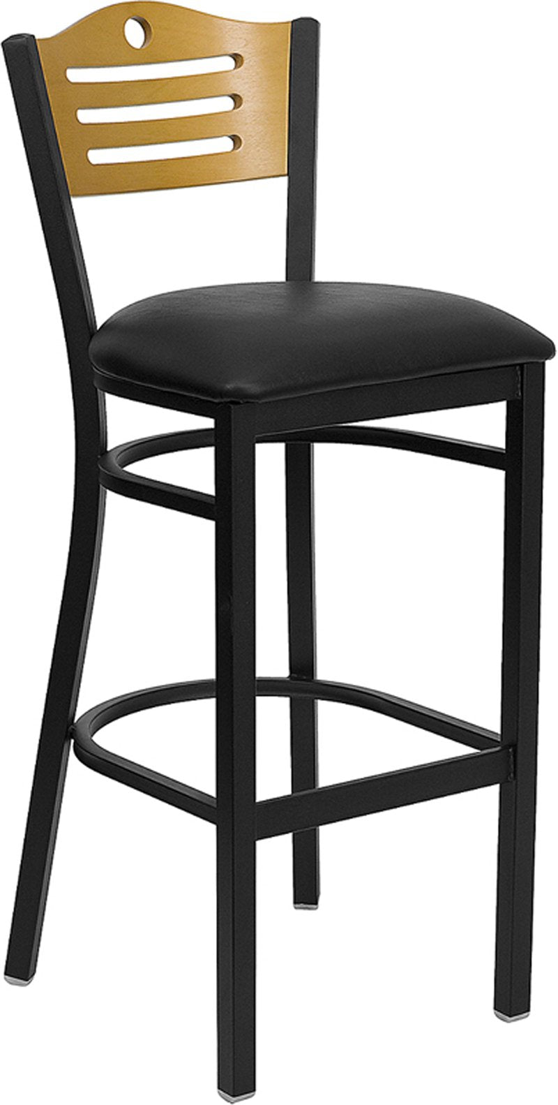 Flash Furniture HERCULES Series Black Slat Back Metal Restaurant Barstool – Natural Wood Back, Black Vinyl Seat – XU-DG-6H3B-SLAT-BAR-BLKV-GG Online Sale