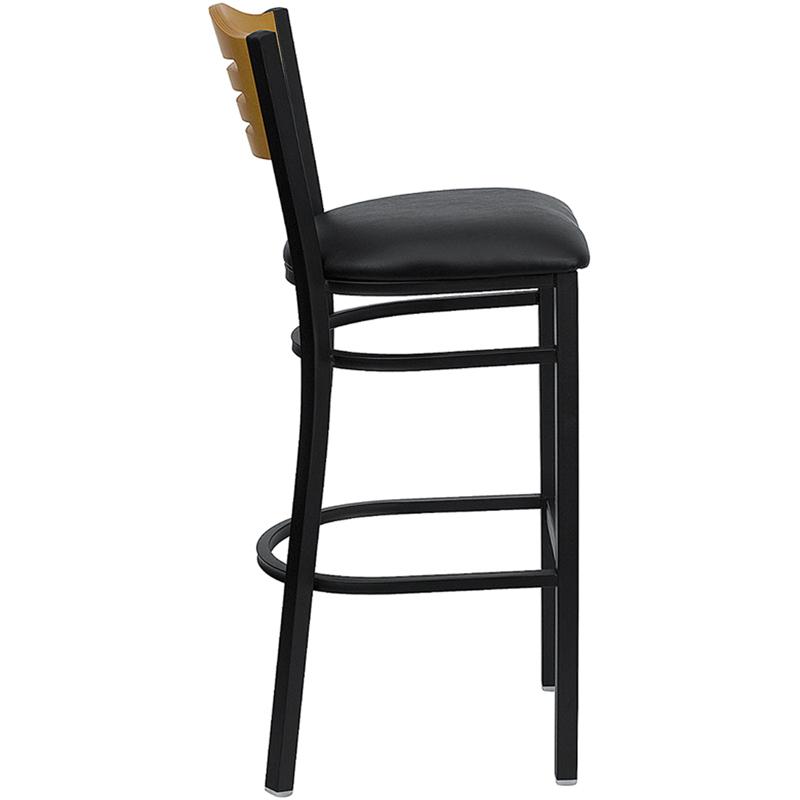 Flash Furniture HERCULES Series Black Slat Back Metal Restaurant Barstool – Natural Wood Back, Black Vinyl Seat – XU-DG-6H3B-SLAT-BAR-BLKV-GG Online Sale