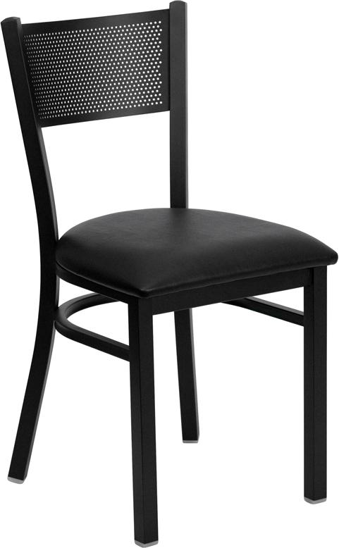 Flash Furniture HERCULES Series Black Grid Back Metal Restaurant Chair – Black Vinyl Seat – XU-DG-60115-GRD-BLKV-GG Online Hot Sale