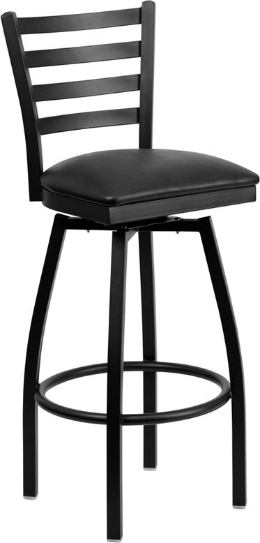 Flash Furniture HERCULES Series Black Ladder Back Swivel Metal Barstool – Black Vinyl Seat – XU-6F8B-LADSWVL-BLKV-GG Online Hot Sale
