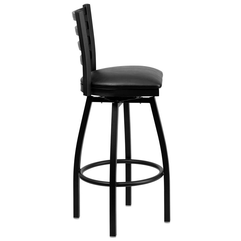 Flash Furniture HERCULES Series Black Ladder Back Swivel Metal Barstool – Black Vinyl Seat – XU-6F8B-LADSWVL-BLKV-GG Online Hot Sale