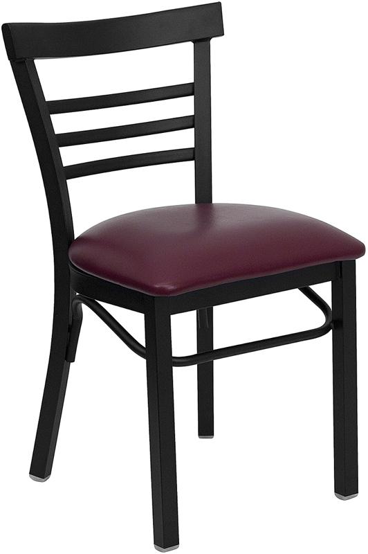 Flash Furniture HERCULES Series Black Three-Slat Ladder Back Metal Restaurant Chair – Burgundy Vinyl Seat – XU-DG6Q6B1LAD-BURV-GG Discount
