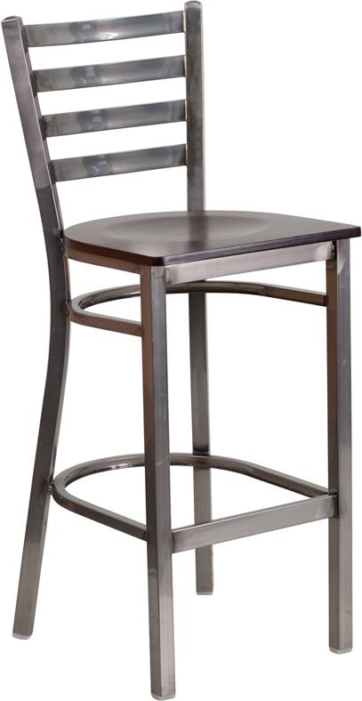 Flash Furniture HERCULES Series Clear Coated Ladder Back Metal Restaurant Barstool – Walnut Wood Seat – XU-DG697BLAD-CLR-BAR-WALW-GG Online Hot Sale