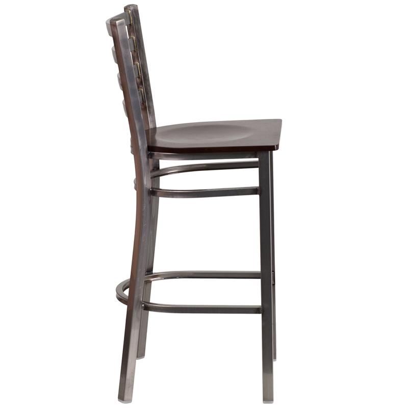 Flash Furniture HERCULES Series Clear Coated Ladder Back Metal Restaurant Barstool – Walnut Wood Seat – XU-DG697BLAD-CLR-BAR-WALW-GG Online Hot Sale