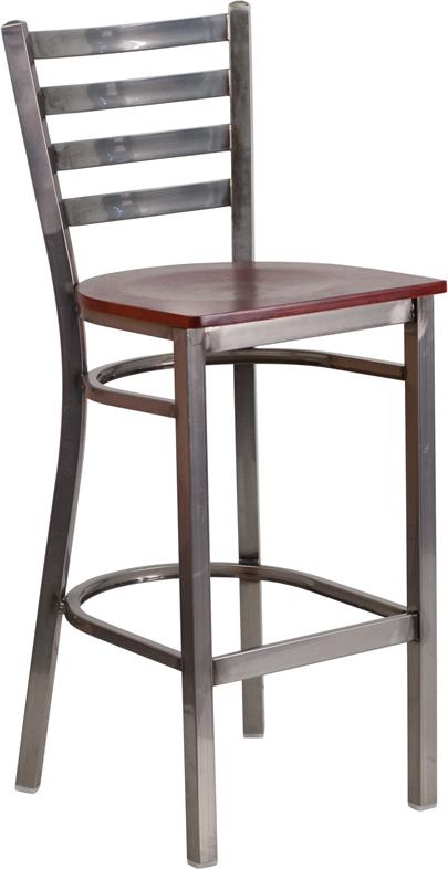 Flash Furniture HERCULES Series Clear Coated Ladder Back Metal Restaurant Barstool – Mahogany Wood Seat – XU-DG697BLAD-CLR-BAR-MAHW-GG Online Hot Sale