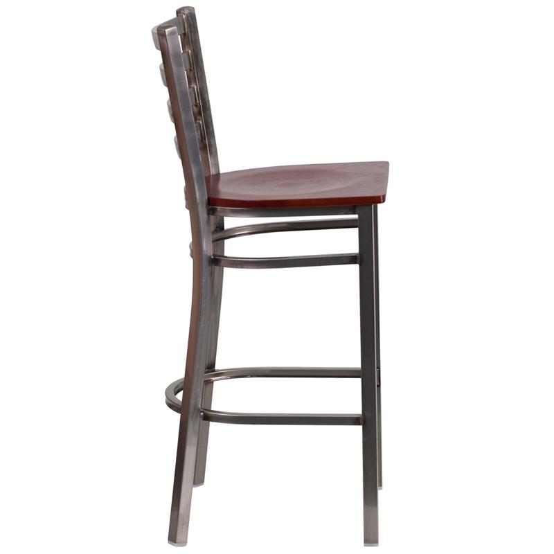 Flash Furniture HERCULES Series Clear Coated Ladder Back Metal Restaurant Barstool – Mahogany Wood Seat – XU-DG697BLAD-CLR-BAR-MAHW-GG Online Hot Sale