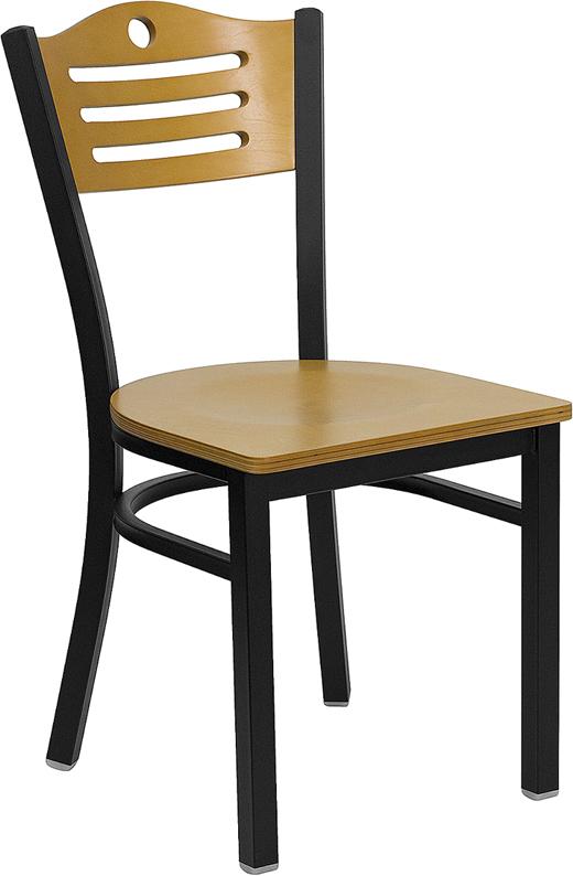 Flash Furniture HERCULES Series Black Slat Back Metal Restaurant Chair – Natural Wood Back & Seat – XU-DG-6G7B-SLAT-NATW-GG Sale