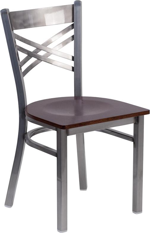 Flash Furniture HERCULES Series Clear Coated ”X” Back Metal Restaurant Chair – Walnut Wood Seat – XU-6FOB-CLR-WALW-GG Online now