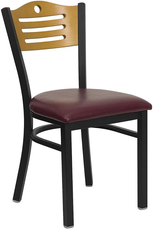 Flash Furniture HERCULES Series Black Slat Back Metal Restaurant Chair – Natural Wood Back, Burgundy Vinyl Seat – XU-DG-6G7B-SLAT-BURV-GG Sale