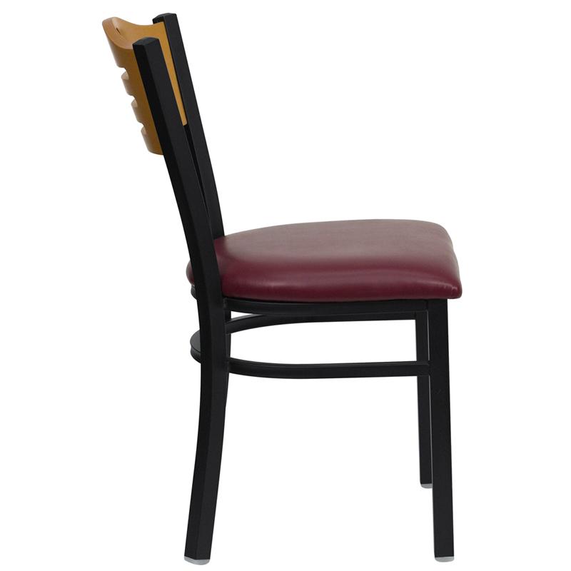 Flash Furniture HERCULES Series Black Slat Back Metal Restaurant Chair – Natural Wood Back, Burgundy Vinyl Seat – XU-DG-6G7B-SLAT-BURV-GG Sale