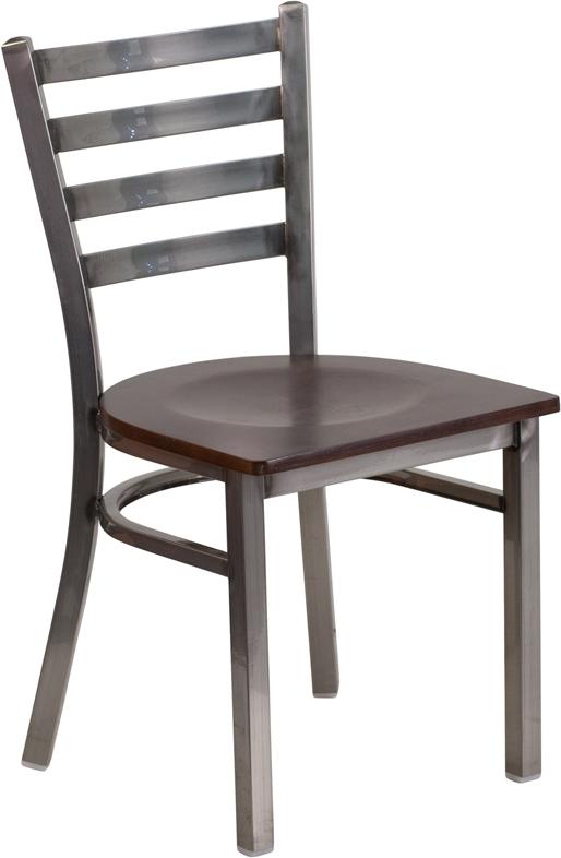 Flash Furniture HERCULES Series Clear Coated Ladder Back Metal Restaurant Chair – Walnut Wood Seat – XU-DG694BLAD-CLR-WALW-GG Online now