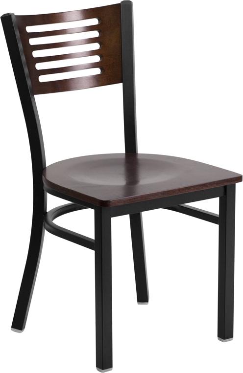 Flash Furniture HERCULES Series Black Slat Back Metal Restaurant Chair – Walnut Wood Back & Seat – XU-DG-6G5B-WAL-MTL-GG on Sale