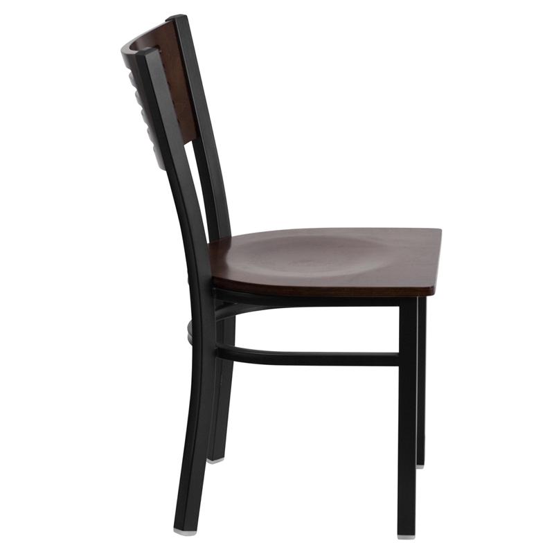 Flash Furniture HERCULES Series Black Slat Back Metal Restaurant Chair – Walnut Wood Back & Seat – XU-DG-6G5B-WAL-MTL-GG on Sale