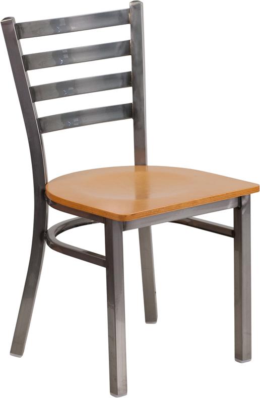 Flash Furniture HERCULES Series Clear Coated Ladder Back Metal Restaurant Chair – Natural Wood Seat – XU-DG694BLAD-CLR-NATW-GG Sale