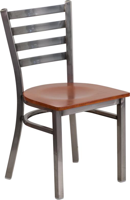 Flash Furniture HERCULES Series Clear Coated Ladder Back Metal Restaurant Chair – Cherry Wood Seat – XU-DG694BLAD-CLR-CHYW-GG Discount