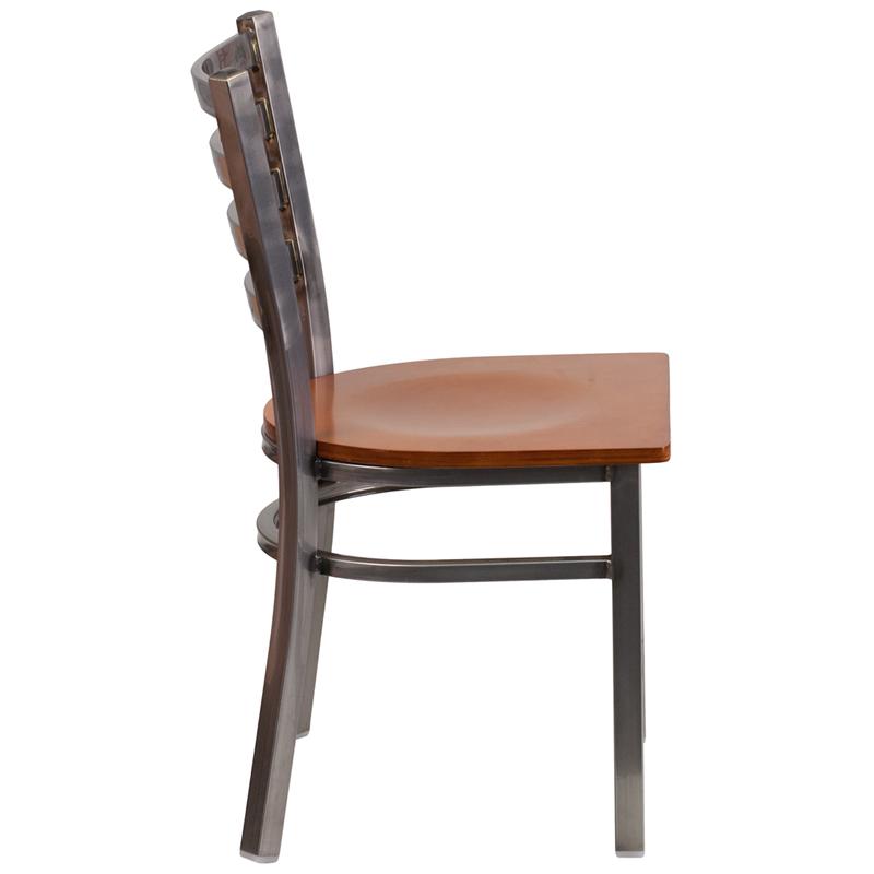 Flash Furniture HERCULES Series Clear Coated Ladder Back Metal Restaurant Chair – Cherry Wood Seat – XU-DG694BLAD-CLR-CHYW-GG Discount