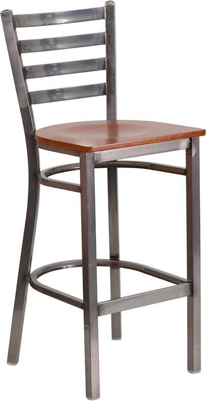 Flash Furniture HERCULES Series Clear Coated Ladder Back Metal Restaurant Barstool – Cherry Wood Seat – XU-DG697BLAD-CLR-BAR-CHYW-GG Fashion