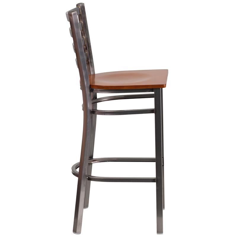 Flash Furniture HERCULES Series Clear Coated Ladder Back Metal Restaurant Barstool – Cherry Wood Seat – XU-DG697BLAD-CLR-BAR-CHYW-GG Fashion
