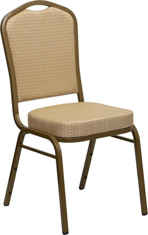 Flash Furniture HERCULES Series Crown Back Stacking Banquet Chair in Beige Patterned Fabric – Gold Frame – FD-C01-ALLGOLD-H20124E-GG Hot on Sale