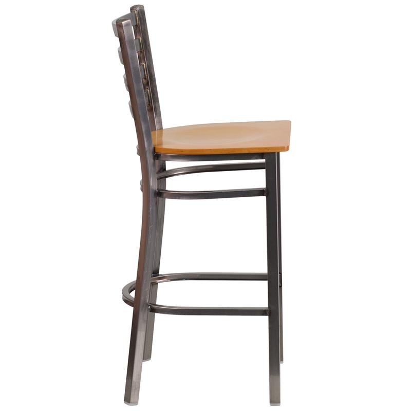 Flash Furniture HERCULES Series Clear Coated Ladder Back Metal Restaurant Barstool – Natural Wood Seat – XU-DG697BLAD-CLR-BAR-NATW-GG Online now