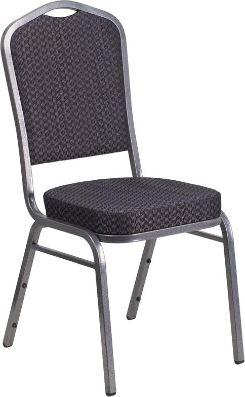 Flash Furniture HERCULES Series Crown Back Stacking Banquet Chair in Black Patterned Fabric – Silver Vein Frame – HF-C01-SV-E26-BK-GG Supply