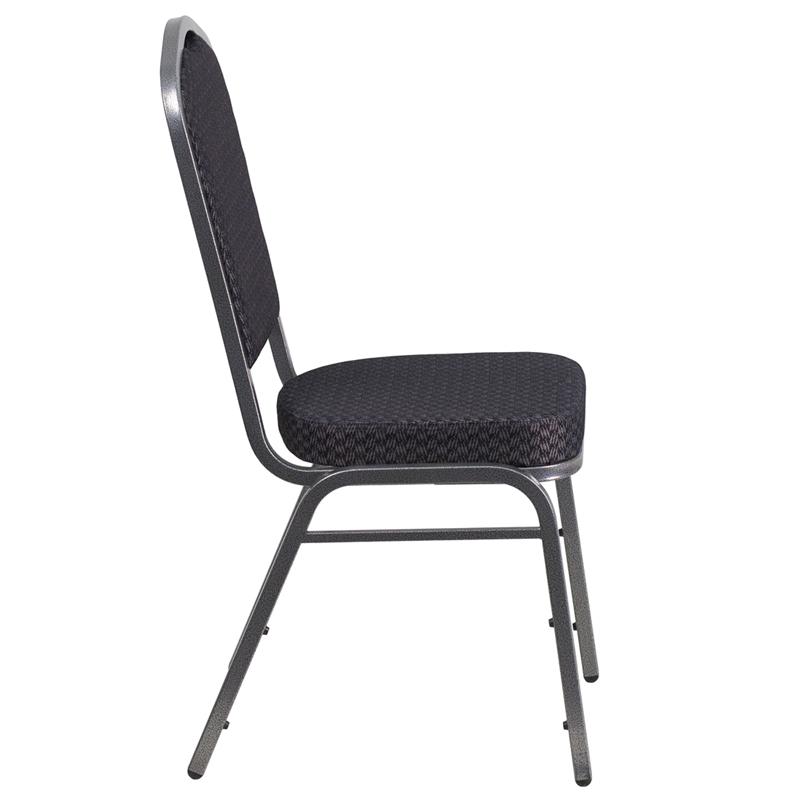 Flash Furniture HERCULES Series Crown Back Stacking Banquet Chair in Black Patterned Fabric – Silver Vein Frame – HF-C01-SV-E26-BK-GG Supply