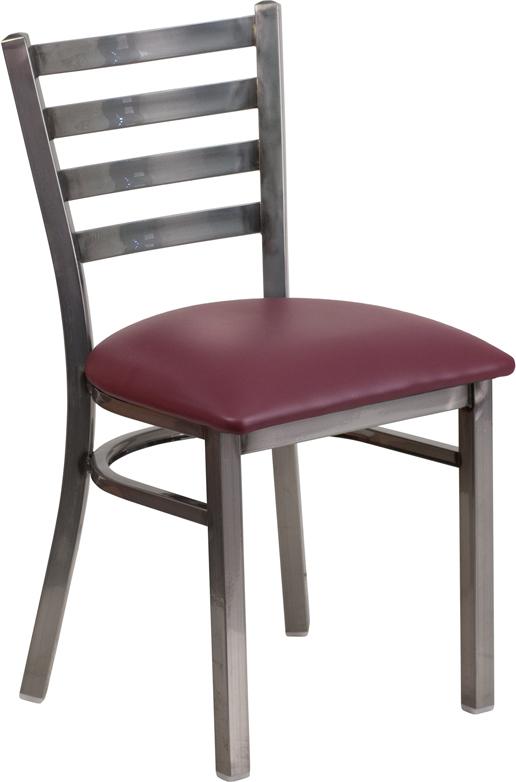 Flash Furniture HERCULES Series Clear Coated Ladder Back Metal Restaurant Chair – Burgundy Vinyl Seat – XU-DG694BLAD-CLR-BURV-GG Hot on Sale