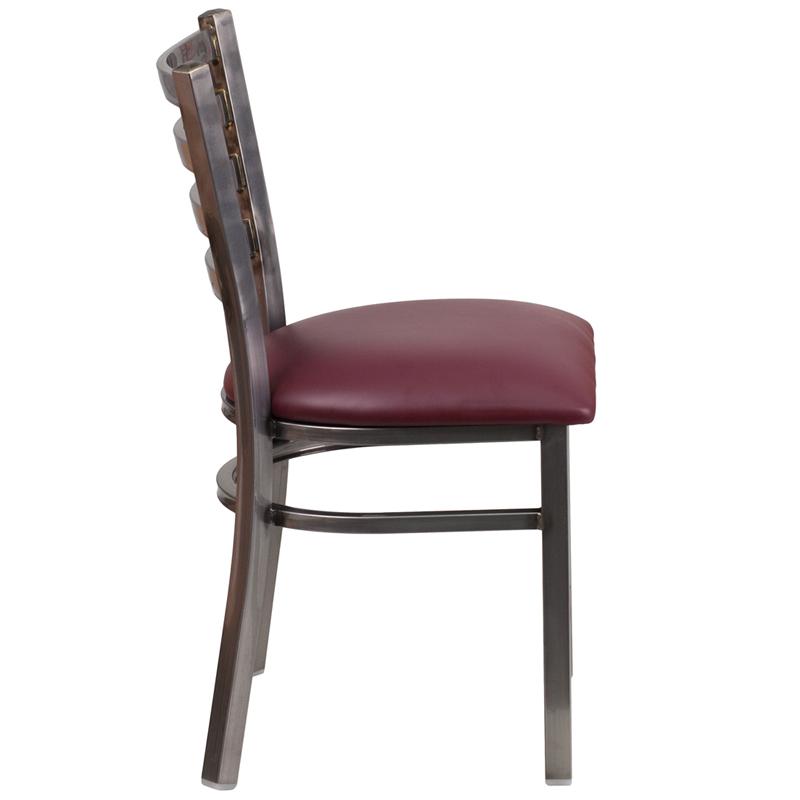 Flash Furniture HERCULES Series Clear Coated Ladder Back Metal Restaurant Chair – Burgundy Vinyl Seat – XU-DG694BLAD-CLR-BURV-GG Hot on Sale