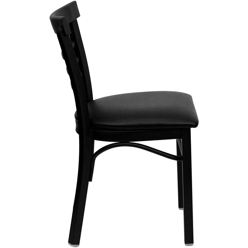 Flash Furniture HERCULES Series Black Three-Slat Ladder Back Metal Restaurant Chair – Black Vinyl Seat – XU-DG6Q6B1LAD-BLKV-GG Online Sale