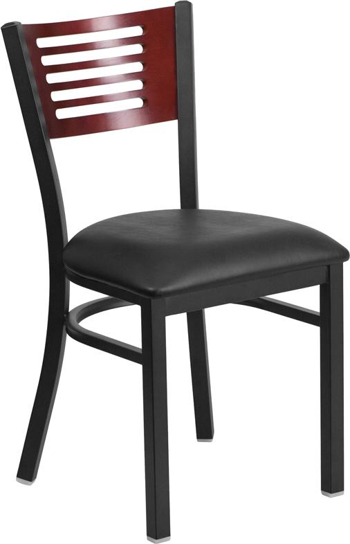 Flash Furniture HERCULES Series Black Slat Back Metal Restaurant Chair – Mahogany Wood Back, Black Vinyl Seat – XU-DG-6G5B-MAH-BLKV-GG Fashion