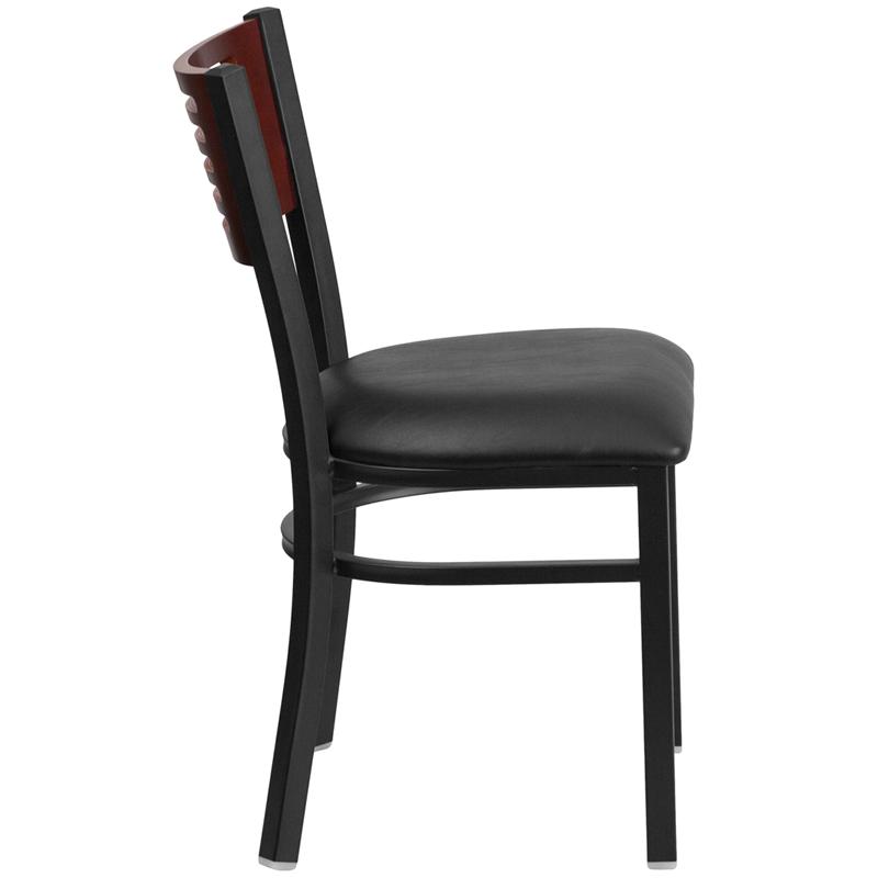 Flash Furniture HERCULES Series Black Slat Back Metal Restaurant Chair – Mahogany Wood Back, Black Vinyl Seat – XU-DG-6G5B-MAH-BLKV-GG Fashion