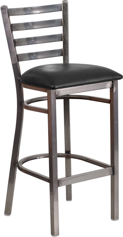 Flash Furniture HERCULES Series Clear Coated Ladder Back Metal Restaurant Barstool – Black Vinyl Seat – XU-DG697BLAD-CLR-BAR-BLKV-GG Online Hot Sale