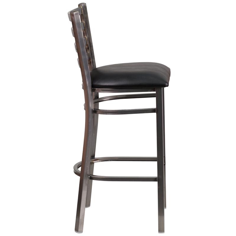 Flash Furniture HERCULES Series Clear Coated Ladder Back Metal Restaurant Barstool – Black Vinyl Seat – XU-DG697BLAD-CLR-BAR-BLKV-GG Online Hot Sale