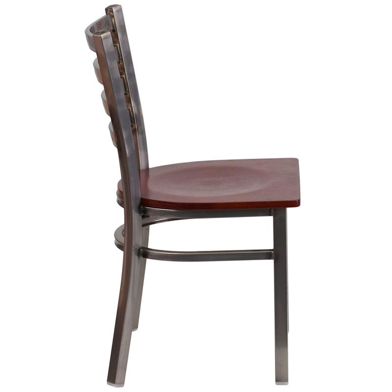 Flash Furniture HERCULES Series Clear Coated Ladder Back Metal Restaurant Chair – Mahogany Wood Seat – XU-DG694BLAD-CLR-MAHW-GG Sale